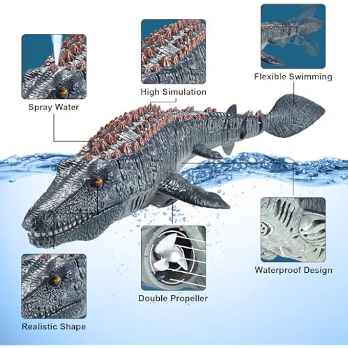 rayihni REMOTE CONTROLLED MOSASAURUS TOY FOR CHILDREN, REMOTE CONTROLLED ELECTRIC DINOSAUR BOAT WITH SPRAY WATER AND LIGHT FOR SWIMMING POOL, LAKE, BATHROOM, BATH TOY - Image 2
